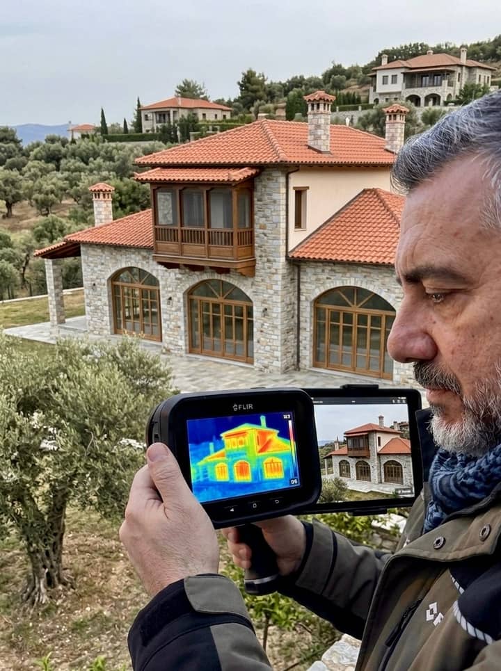 Термокамера FLIR сканира каменна вила в Халкидики